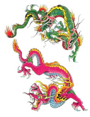 Chinese Colored Dragons Pic Tattoo